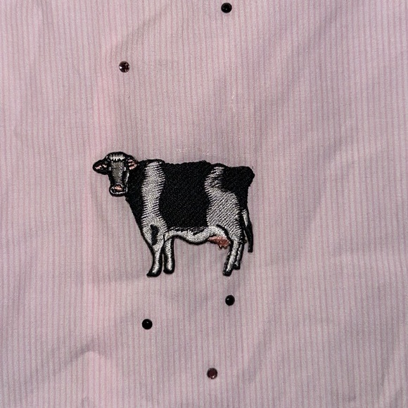 Casual Kiss Button Up Blouse Embroidered Cows Women’s Size XL FFA Fair Farmer - Picture 3 of 8